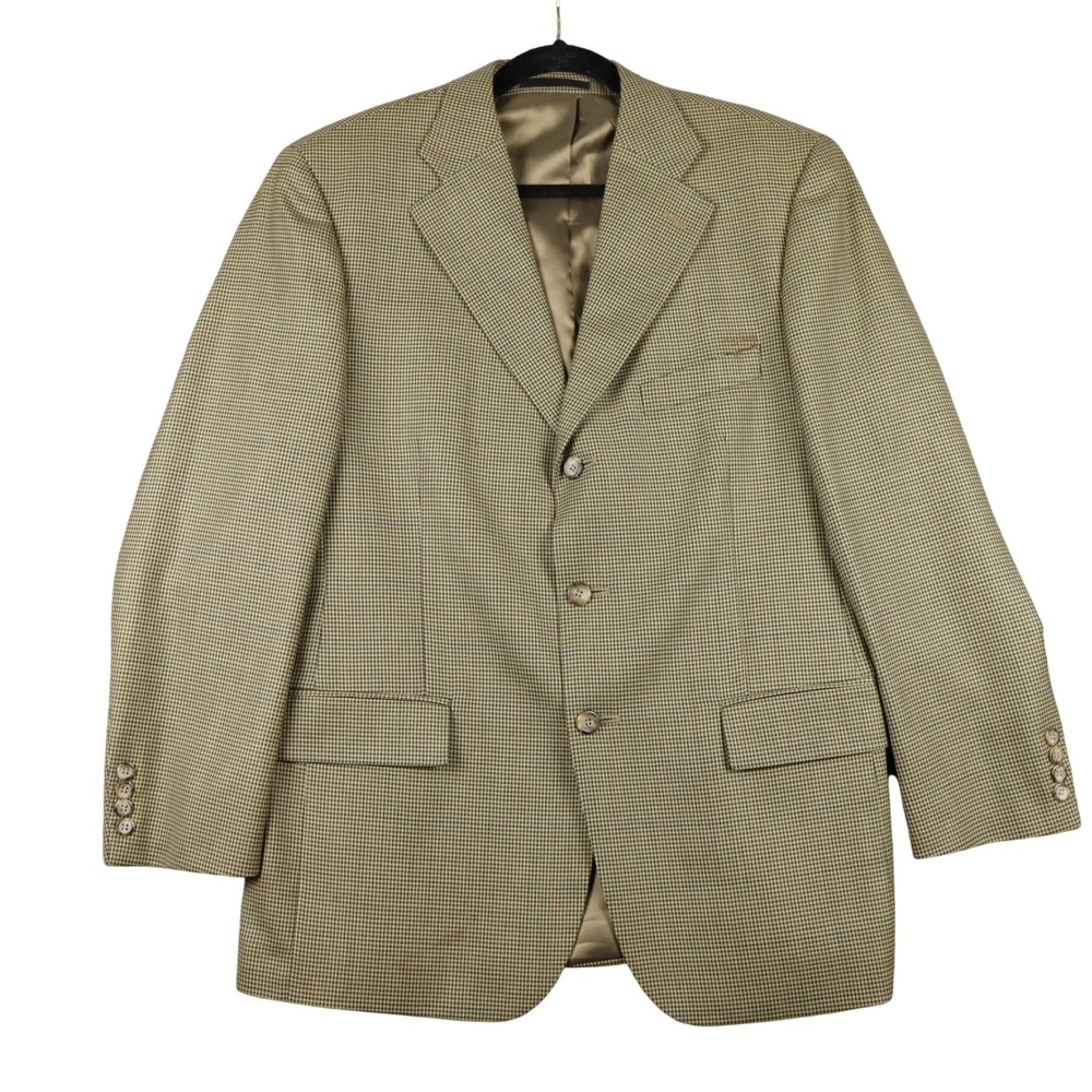 Harold Powell Men Houndstooth Blazer Jacket Brown Plaid Sport‎ Coat 44R Vintage